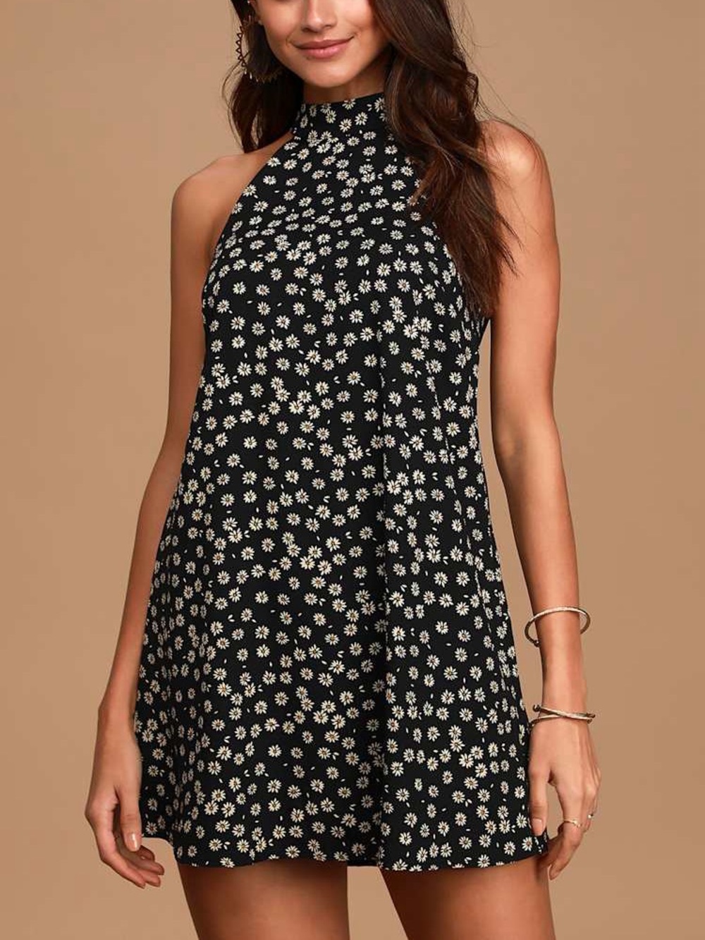 Lulus Darling Dearest Black Floral Daisy Print Swing Dress XS